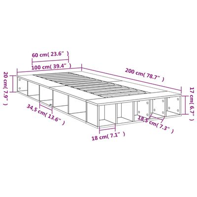 vidaXL Posteľný rám sivý dub sonoma 100x200 cm borovicový masív