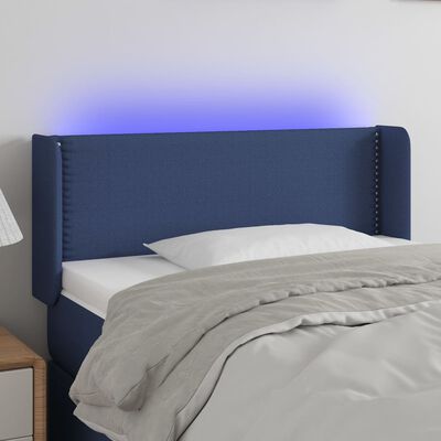 vidaXL Čelo postele s LED modré 103x16x78/88 cm látka