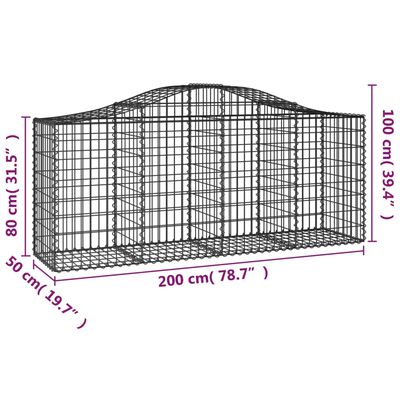 vidaXL Oblúkové gabionové koše 4 ks 200x50x80/100cm pozinkované železo