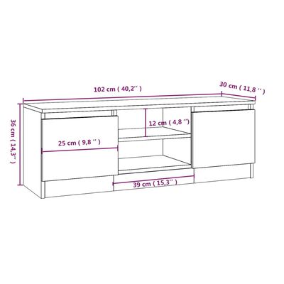 vidaXL TV skrinka s dvierkami biela 102x30x36 cm