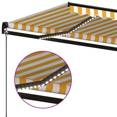 vidaXL Ručne zaťahovacia markíza s LED 400x350 cm žltá a biela