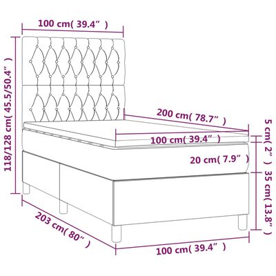 vidaXL Posteľ boxsping s matracom a LED krémová 100x200 cm látka