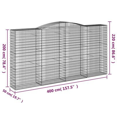 vidaXL Oblúkový gabionový kôš 6 ks 400x50x200/220cm pozinkované železo