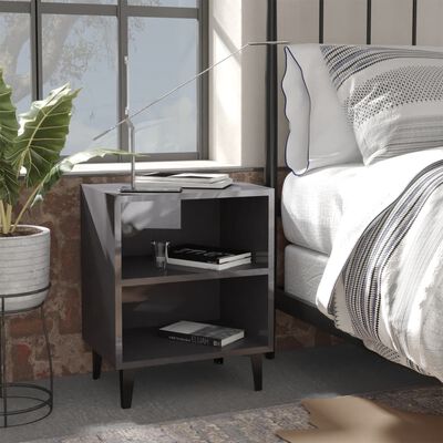 vidaXL Nočný stolík s kovovými nohami, lesklý sivý 40x30x50 cm