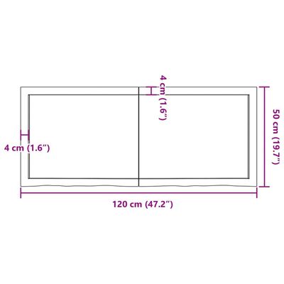 vidaXL Kúpeľňová doska tmavohnedá 120x50x(2-4) cm ošetrený masív