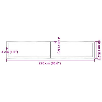 vidaXL Stolová doska svetlohnedá 220x40x(2-6)cm ošetrený masív hrany