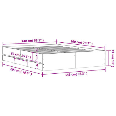 vidaXL Posteľný rám so zásuvkami sivá sonoma 140x200cm kompozit. drevo