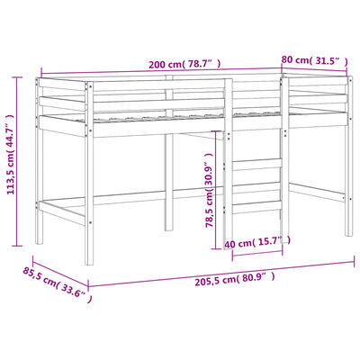 vidaXL Detská vyvýšená posteľ závesy bielo-čierna 80x200 cm borovica