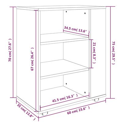 vidaXL Skrinka na kolieskach dymový dub 60x35x75 cm spracované drevo