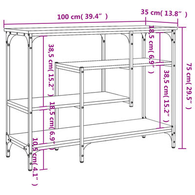 vidaXL Konzolový stolík s policami sivý sonoma 100x35x75 cm