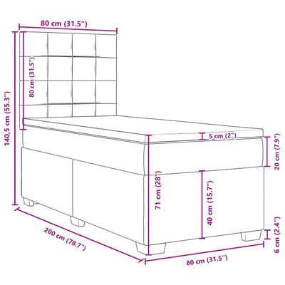 vidaXL Posteľný rám boxsping s matracom ružový 80x200 cm zamat