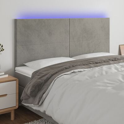vidaXL Čelo postele s LED bledosivé 160x5x118/128 cm zamat