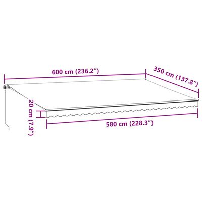 vidaXL Ručne zaťahovacia markíza vínová 600x350 cm