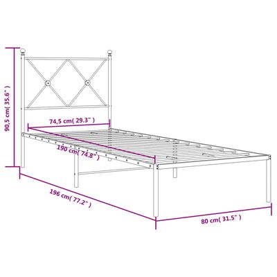 vidaXL Kovový rám postele s čelom čierny 75x190 cm