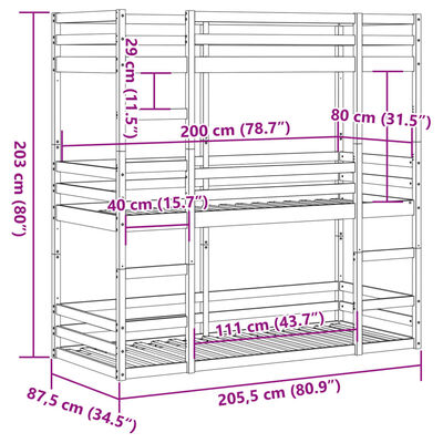 vidaXL Trojitá poschodová posteľ 80x200 cm borovicový masív