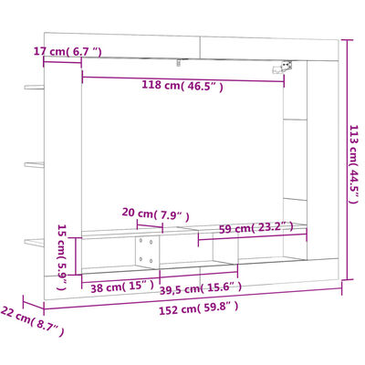 vidaXL TV skrinka sivá sonoma 152x22x113 cm kompozitné drevo