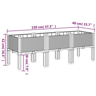 vidaXL Záhradný kvetináč s nohami bledosivý 120x40x42 cm PP