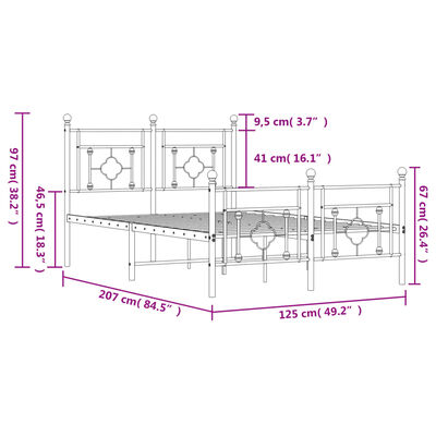 vidaXL Kovový rám postele s čelom a podnožkou biely 120x200 cm