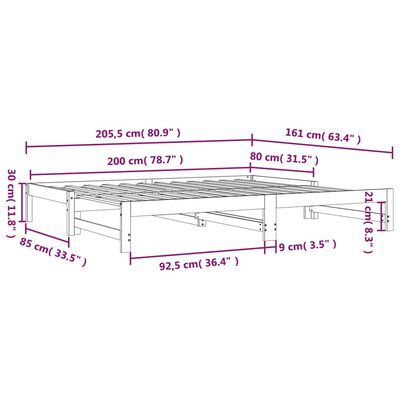 vidaXL Rozkladacia denná posteľ čierna 2x(80x200) cm borovicový masív