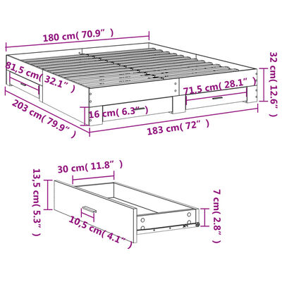 vidaXL Posteľný rám so zásuvkami dub sonoma 180x200cm kompozitné drevo