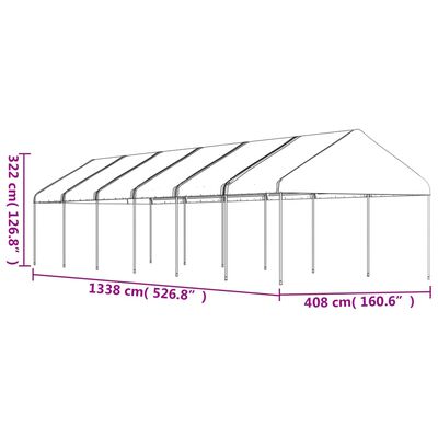 vidaXL Altánok so strechou, biely 13,38x4,08x3,22 m, polyetylén