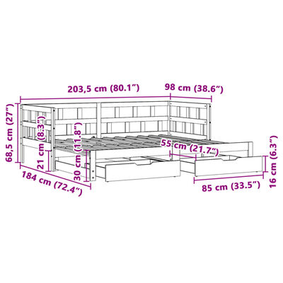 vidaXL Vysúvacia denná posteľ so zásuvkami 90x200 cm masívna borovica