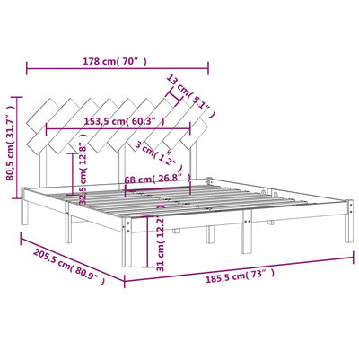 vidaXL Posteľný rám 180x200 cm 6FT Super King masívne drevo