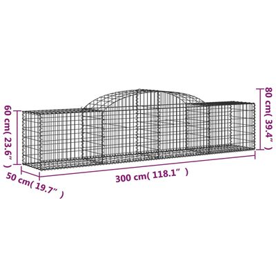 vidaXL Oblúkový gabionový kôš 9 ks 300x50x60/80 cm pozinkované železo