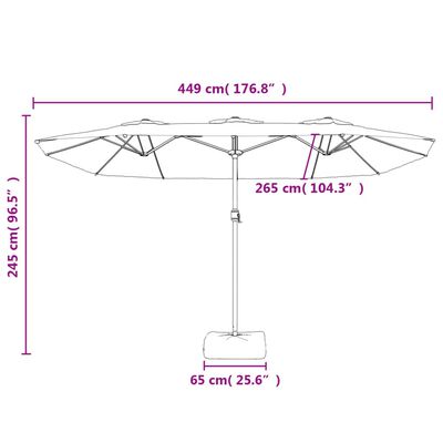 vidaXL Slnečník s dvojitou strieškou a LED pieskovo biely 449x245 cm