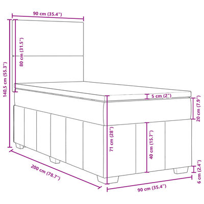 vidaXL Posteľný rám boxsping s matracom bledosivý 90x200 cm látka