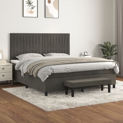 vidaXL Posteľný rám boxspring s matracom tmavosivý 160x200 cm zamat