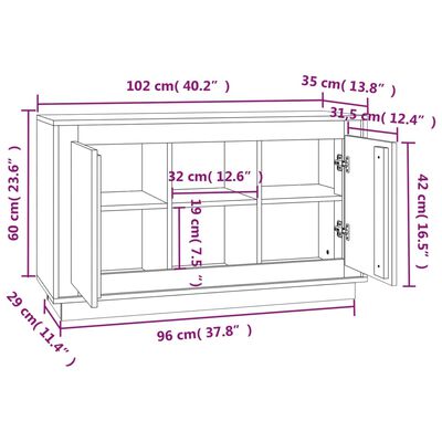 vidaXL Komoda sivá sonoma 102x35x60 cm kompozitné drevo