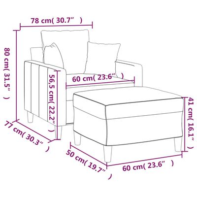 vidaXL Kreslo s podnožkou tmavosivé 60 cm zamat