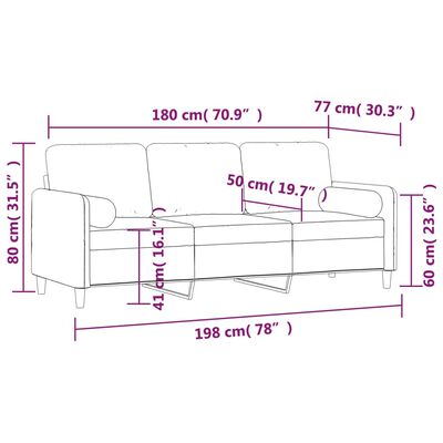 vidaXL 3-miestna pohovka s vankúšmi tmavosivá 180 cm zamat