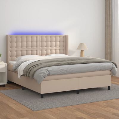 vidaXL Boxspring posteľ matrac a LED kapučínová 160x200 cm umelá koža