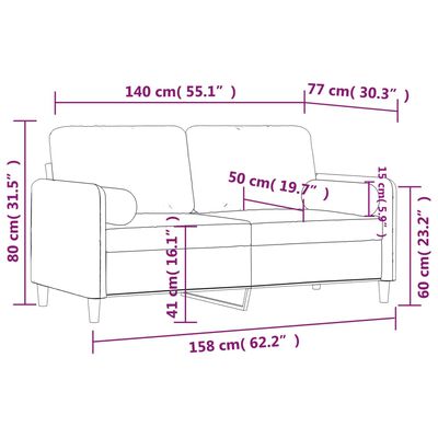 vidaXL 2-miestna pohovka s vankúšmi čierna 140 cm zamat