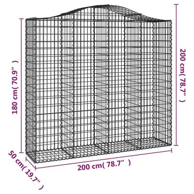 vidaXL Oblúkové gabiónové koše 6ks 200x50x180/200cm pozinkované železo