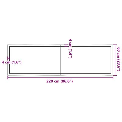 vidaXL Stolová doska 220x60x(2-4) cm neošetrený masív živé hrany