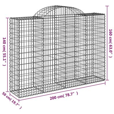 vidaXL Oblúkové gabionové koše 7 ks 200x50x140/160 cm pozink. železo