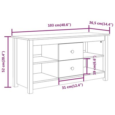 vidaXL TV skrinka biela 103x36,5x52 cm masívna borovica