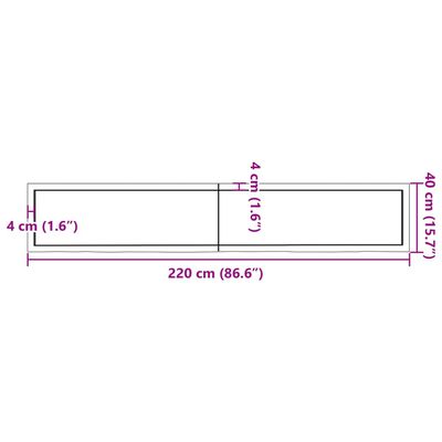 vidaXL Nástenná polica tmavohnedá 220x40x(2-6)cm ošetrený dubový masív