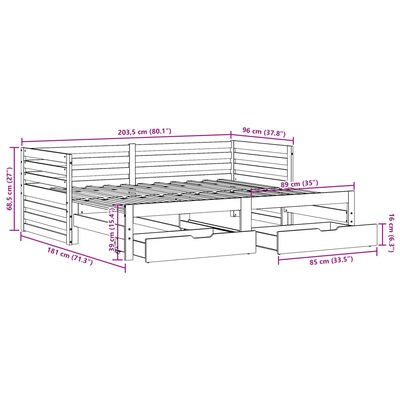 vidaXL Denná posteľ so zásuvkami biela 90x200 cm masívna borovica