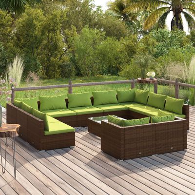 vidaXL 12-dielna záhradná sedacia súprava s vankúšmi hnedá polyratan