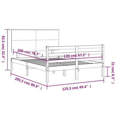 vidaXL Posteľný rám s čelom biely 120x200 cm masívne drevo