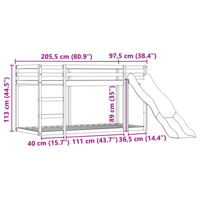 vidaXL Poschodová posteľ šmykľavka a závesy bielo-čierna 90x200 cm