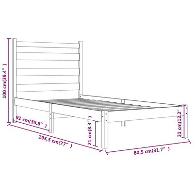 vidaXL Posteľný rám čierny borovicový masív 75x190 cm malé jednolôžko