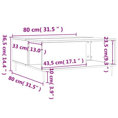 vidaXL Konferenčný stolík lesklý biely 80x80x36,5 cm spracované drevo