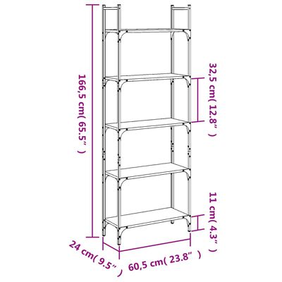 vidaXL Knižnica 5-poschodová dub sonoma 60,5x24x166,5 cm kompoz. drevo