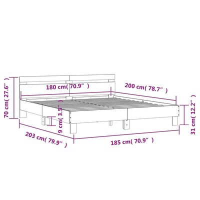 vidaXL Posteľný rám s čelom a LED sivý sonoma 180x200 cm