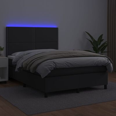 vidaXL Boxspring posteľ s matracom a LED čierna 140x200 cm umelá koža